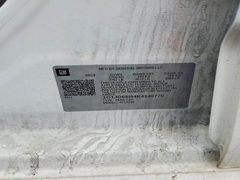 79436455 :رقم المزاد ، 1G1JD6SB4K4149770 vin ، 2019 Chevrolet Sonic مزاد بيع