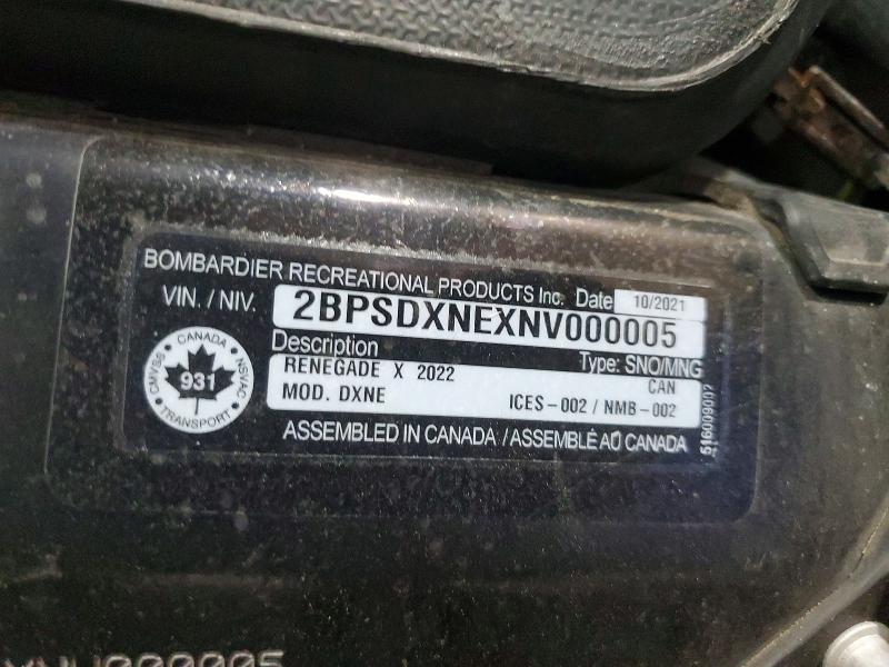 45737476 :رقم المزاد ، 2BPSDXNEXNV000005 vin ، 2022 Ski- Doo Renegade X مزاد بيع