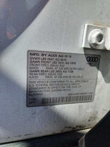 2019 Audi Q7 მანქანა იყიდება აუქციონზე, vin: WA1LAAF74KD011190, აუქციონის ნომერი: 46567806