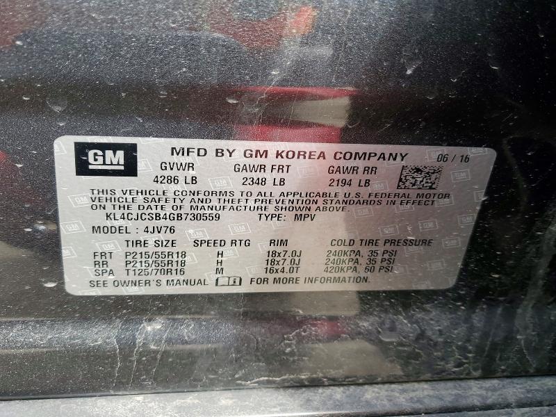 Aukcja sprzedaży 2016 Buick Encore, vin: KL4CJCSB4GB730559, numer aukcji: 46152406
