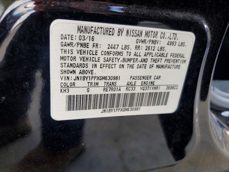 Aukcja sprzedaży 2016 Infiniti Q70l, vin: JN1BY1PPXGM630981, numer aukcji: 41761386