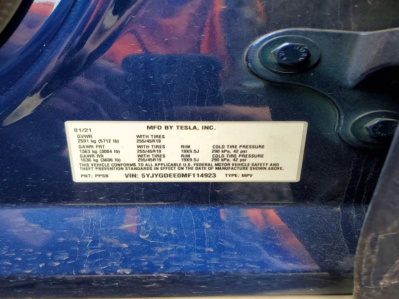 2021 Tesla Model Y მანქანა იყიდება აუქციონზე, vin: 5YJYGDEE0MF114923, აუქციონის ნომერი: 79497715