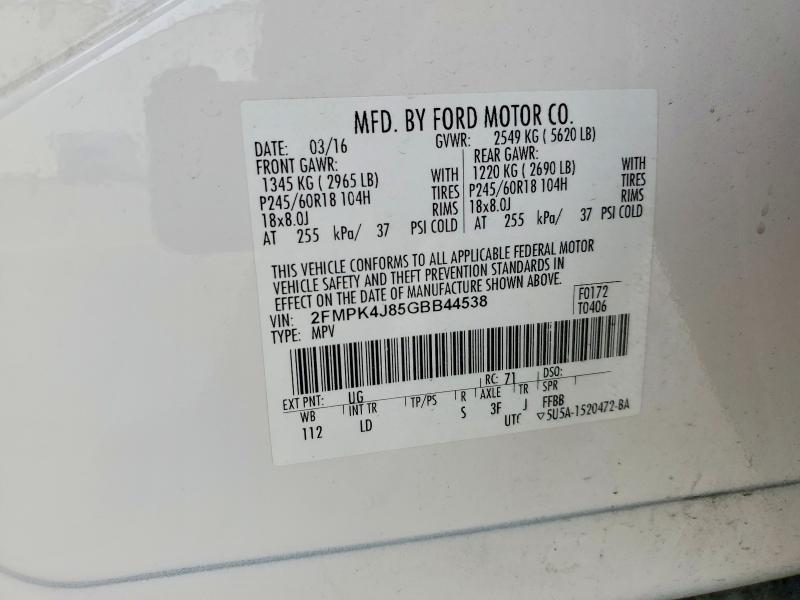 Aukcja sprzedaży 2016 Ford Edge, vin: 2FMPK4J85GBB44538, numer aukcji: 45684886