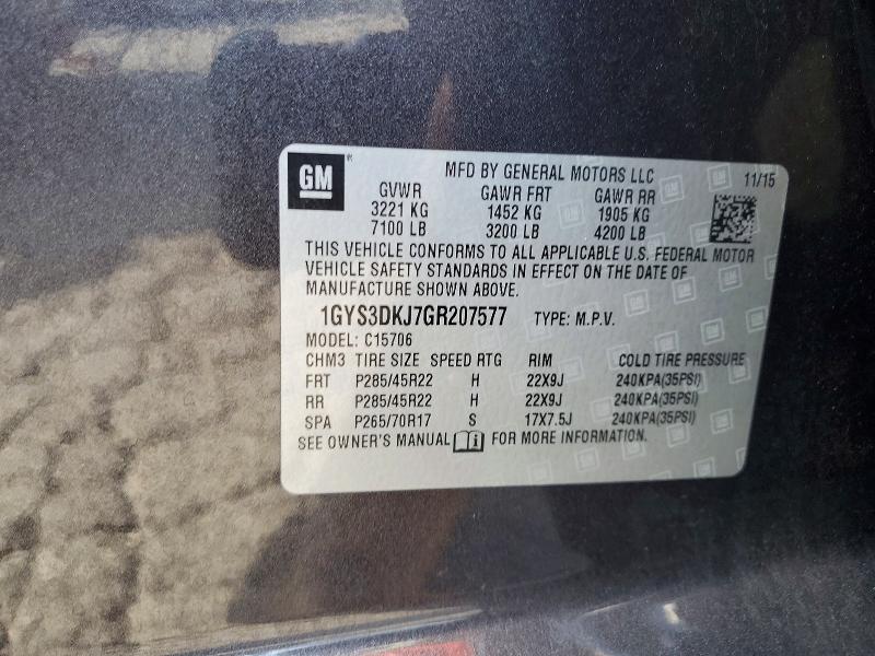 2016 Cadillac Escalade მანქანა იყიდება აუქციონზე, vin: 1GYS3DKJ7GR207577, აუქციონის ნომერი: 41781216