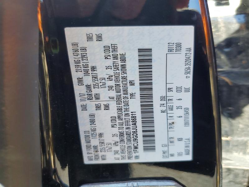 46957736 :رقم المزاد ، 1FMCU9GD8JUA86811 vin ، 2018 Ford Escape مزاد بيع