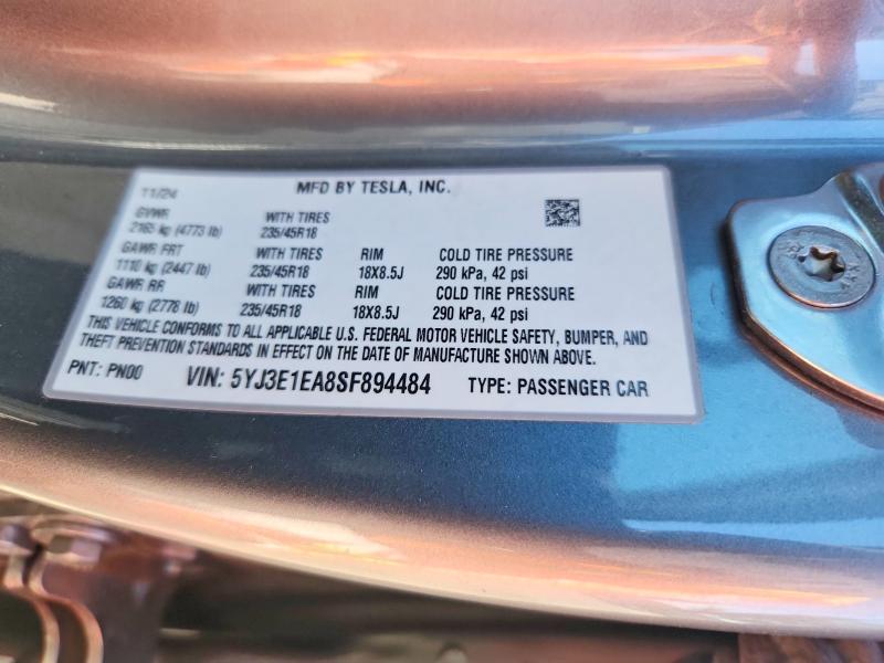Продаж на аукціоні авто 2025 Tesla Model 3, vin: 5YJ3E1EA8SF894484, номер лоту: 47037986
