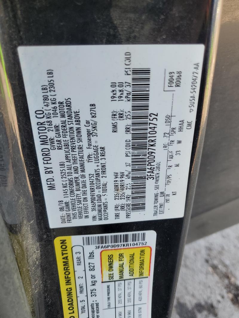 Aukcja sprzedaży 2019 Ford Fusion, vin: 3FA6P0D97KR104752, numer aukcji: 47918356