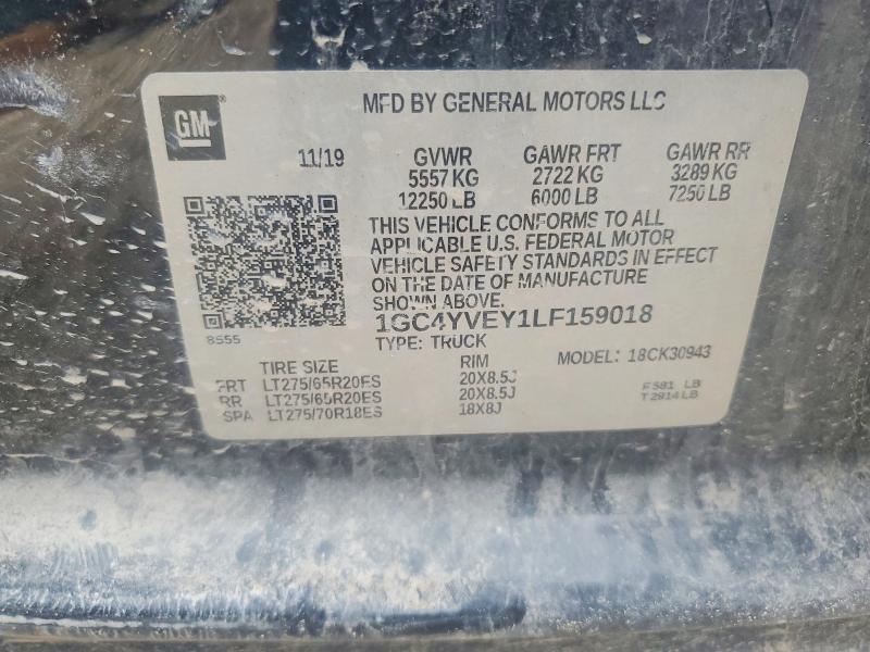 Продаж на аукціоні авто 2020 Chevrolet Silverado, vin: 1GC4YVEY1LF159018, номер лоту: 47011906