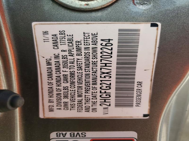 2007 Honda Civic მანქანა იყიდება აუქციონზე, vin: 2HGFG215X7H702264, აუქციონის ნომერი: 46196826