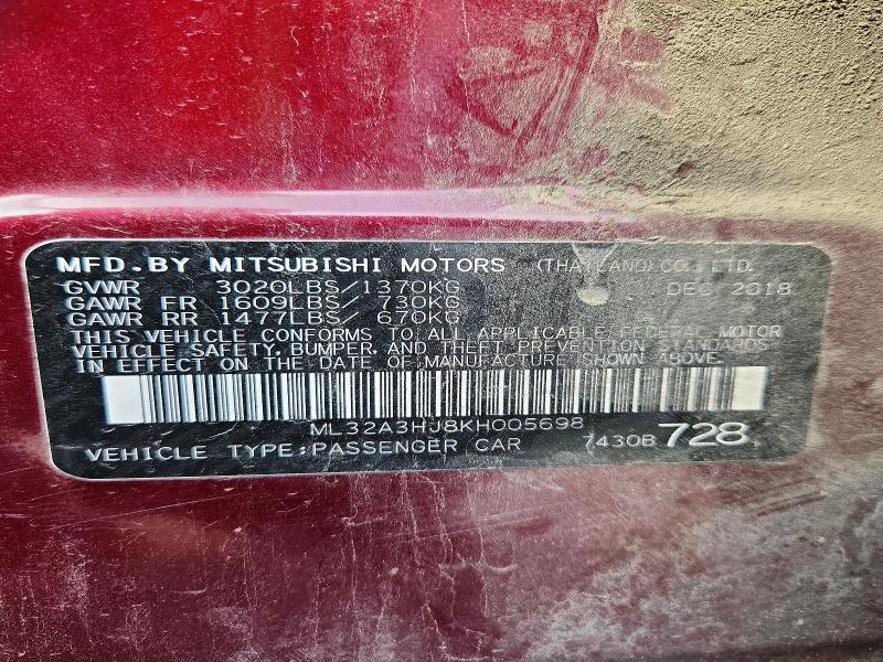 Продаж на аукціоні авто 2019 Mitsubishi Mirage, vin: ML32A3HJ8KH005698, номер лоту: 79513265