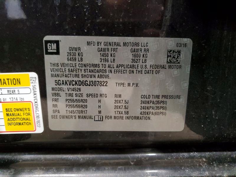2016 Buick Enclave მანქანა იყიდება აუქციონზე, vin: 5GAKVCKD6GJ307822, აუქციონის ნომერი: 42012146