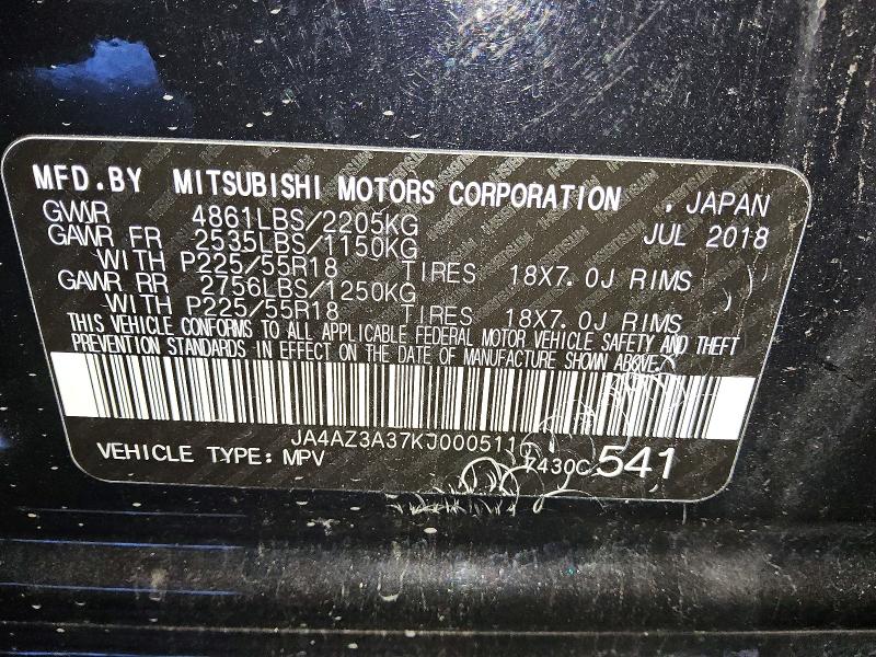 78609395 :رقم المزاد ، JA4AZ3A37KJ000511 vin ، 2019 Mitsubishi Outlander مزاد بيع