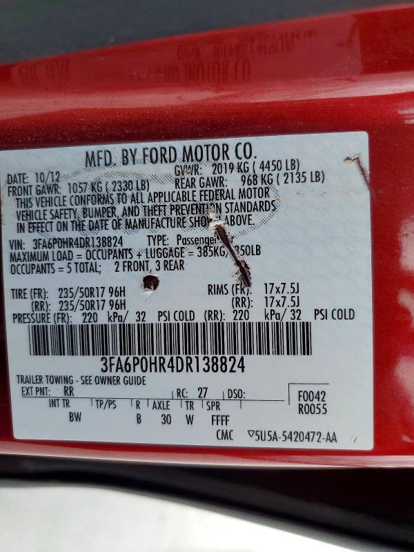2013 Ford Fusion მანქანა იყიდება აუქციონზე, vin: 3FA6P0HR4DR138824, აუქციონის ნომერი: 79194915
