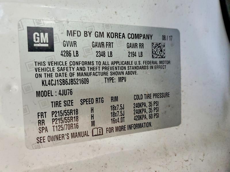 Aukcja sprzedaży 2018 Buick Encore, vin: KL4CJ1SB6JB521609, numer aukcji: 47954646