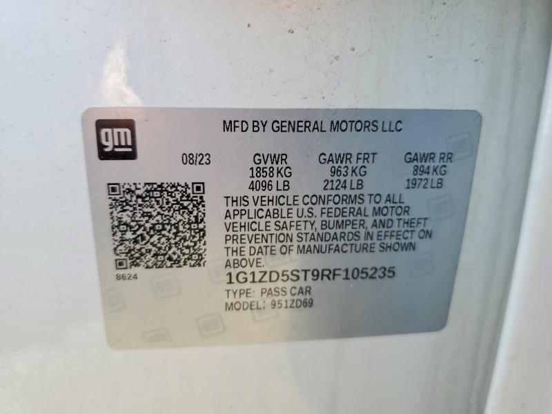 Продажа на аукционе авто 2024 Chevrolet Malibu, vin: 1G1ZD5ST9RF105235, номер лота: 45764296
