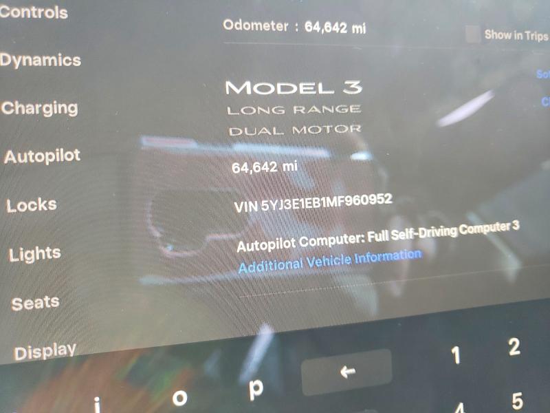 Aukcja sprzedaży 2021 Tesla Model 3, vin: 5YJ3E1EB1MF960952, numer aukcji: 46516956