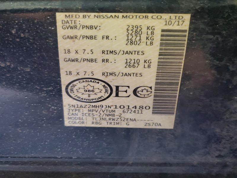 Продажа на аукционе авто 2018 Nissan Murano, vin: 5N1AZ2MH9JN101480, номер лота: 79744915