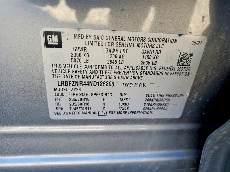 Продажа на аукционе авто 2022 Buick Envision, vin: LRBFZNR44ND126203, номер лота: 45493016