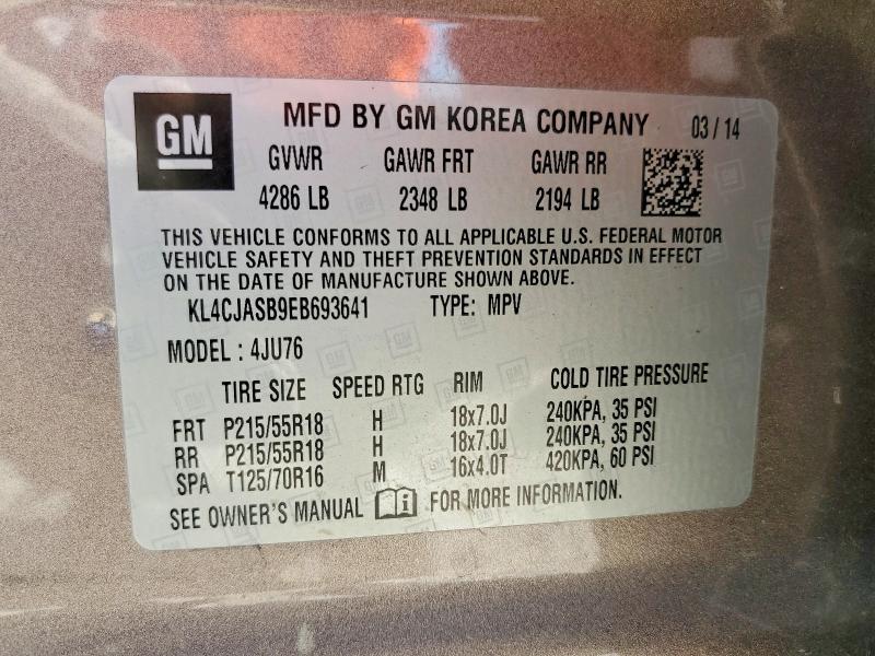 46578756 :رقم المزاد ، KL4CJASB9EB693641 vin ، 2014 Buick Encore مزاد بيع