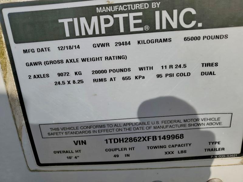 Aukcja sprzedaży 2015 Timpte Super Hopper, vin: 1TDH2862XFB149968, numer aukcji: 47271856