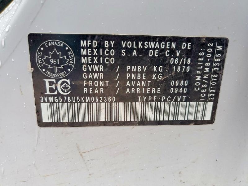 Продажа на аукционе авто 2019 Volkswagen Jetta, vin: 3VWG57BU5KM052360, номер лота: 46010946