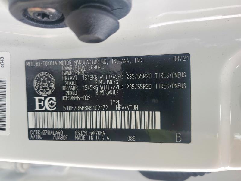 Продаж на аукціоні авто 2021 Toyota Highlander, vin: 5TDFZRBH8MS102172, номер лоту: 46546176