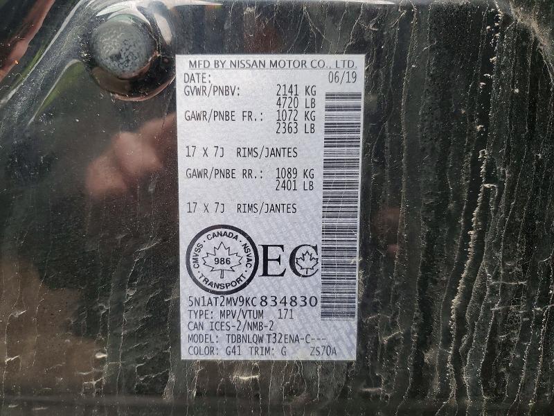 46088786 :رقم المزاد ، 5N1AT2MV9KC834830 vin ، 2019 Nissan Rogue مزاد بيع