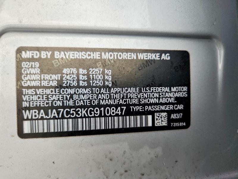 Aukcja sprzedaży 2019 Bmw 530, vin: WBAJA7C53KG910847, numer aukcji: 47334546