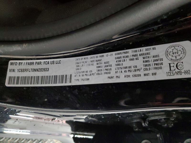 45746506 :رقم المزاد ، 1C6SRFLT0NN203933 vin ، 2022 Ram 1500 مزاد بيع