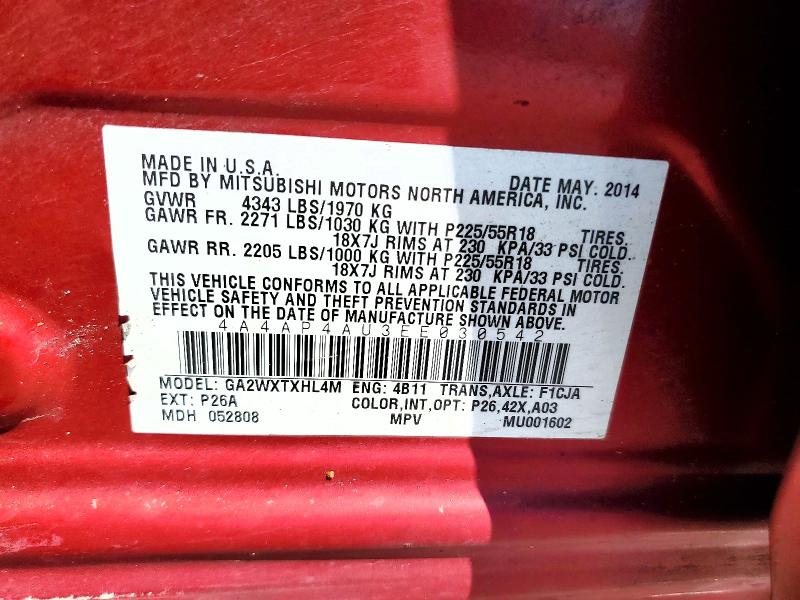 Aukcja sprzedaży 2014 Mitsubishi Outlander Sport, vin: 4A4AP4AU3EE030542, numer aukcji: 47429196