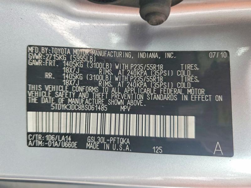 Продажа на аукционе авто 2011 Toyota Sienna, vin: 5TDYK3DC8BS061485, номер лота: 48315186
