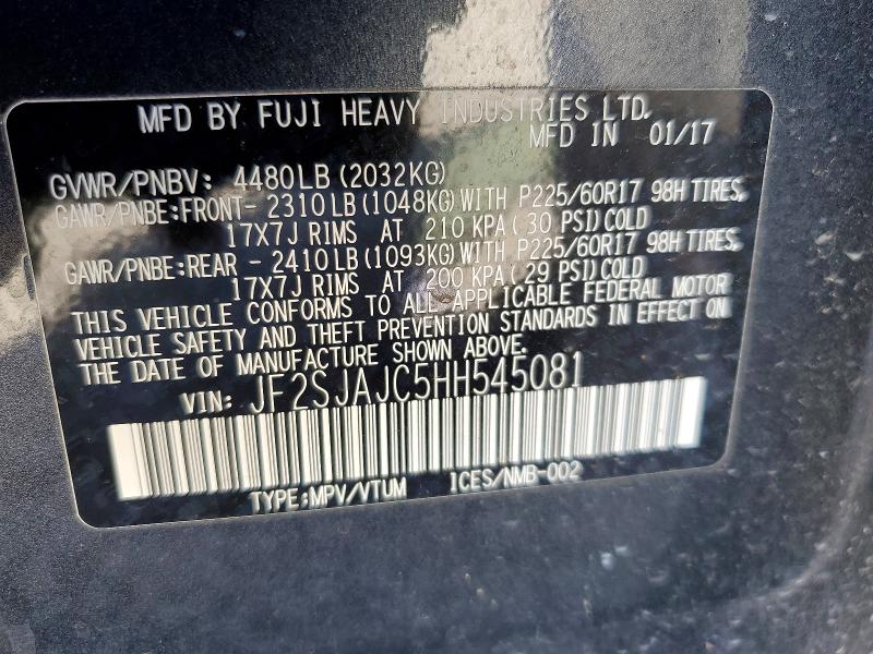 2017 Subaru Forester მანქანა იყიდება აუქციონზე, vin: JF2SJAJC5HH545081, აუქციონის ნომერი: 46749526