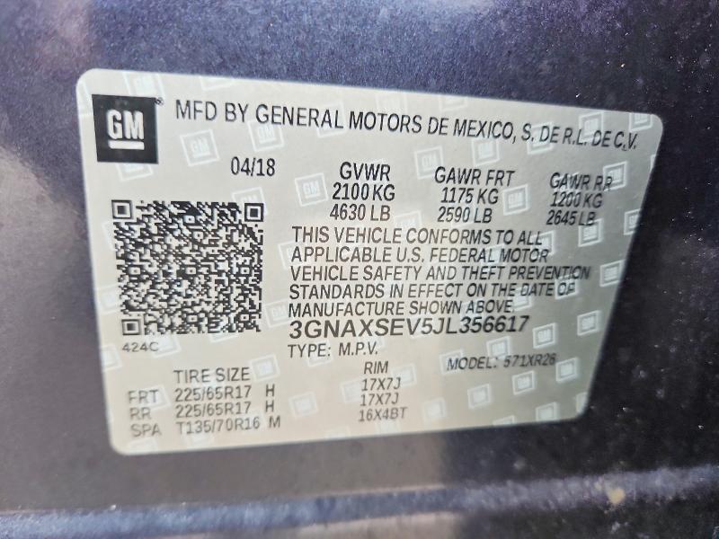 46672256 :رقم المزاد ، 3GNAXSEV5JL356617 vin ، 2018 Chevrolet Equinox مزاد بيع