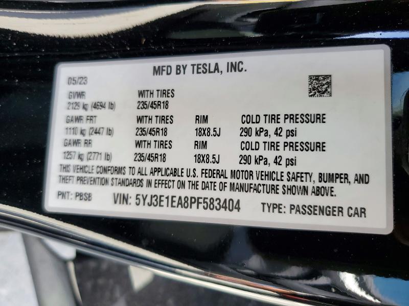 Продажа на аукционе авто 2023 Tesla Model 3, vin: 5YJ3E1EA8PF583404, номер лота: 47230876