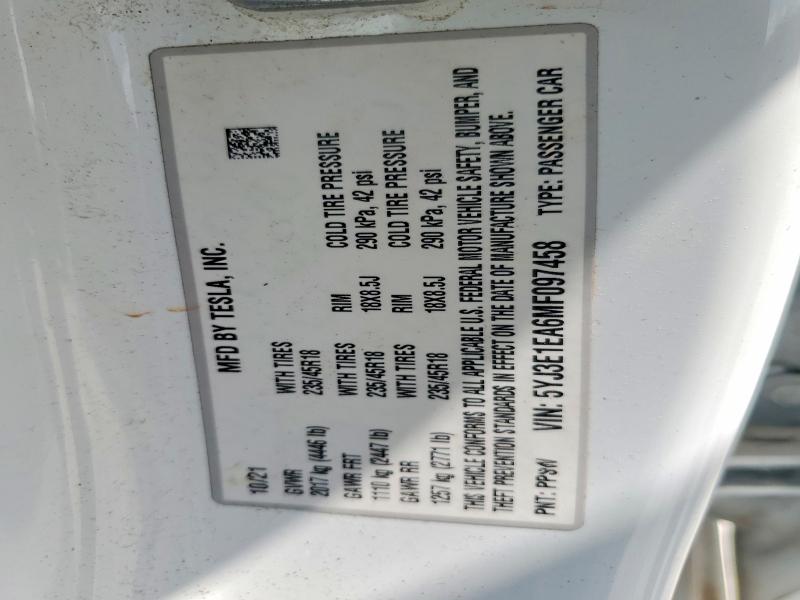 Aukcja sprzedaży 2021 Tesla Model 3, vin: 5YJ3E1EA6MF097458, numer aukcji: 46979896