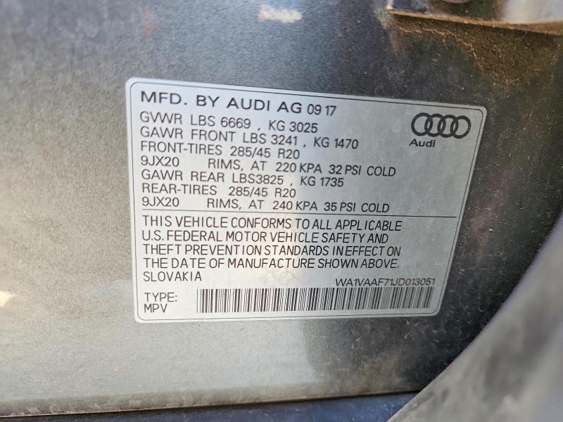 2018 Audi Q7 მანქანა იყიდება აუქციონზე, vin: WA1VAAF71JD013051, აუქციონის ნომერი: 79633555