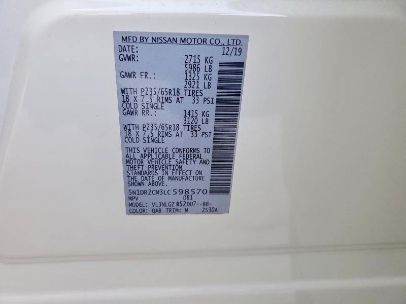 Продажа на аукционе авто 2020 Nissan Pathfinder, vin: 5N1DR2CM3LC598570, номер лота: 46165226