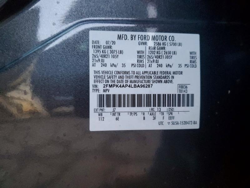 Продажа на аукционе авто 2020 Ford Edge, vin: 2FMPK4AP4LBA96287, номер лота: 79569035