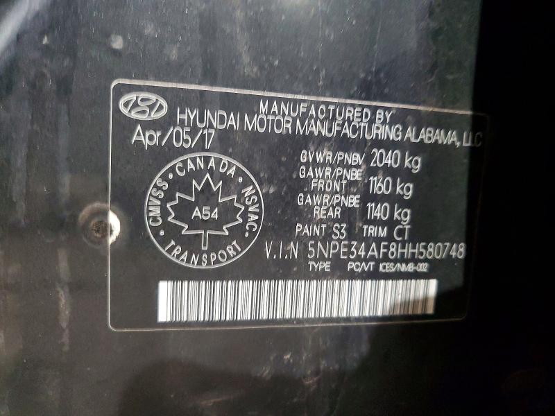 45677276 :رقم المزاد ، 5NPE34AF8HH580748 vin ، 2017 Hyundai Sonata مزاد بيع