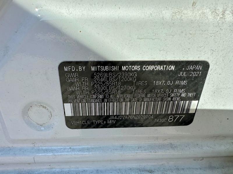 Продаж на аукціоні авто 2022 Mitsubishi Outlander, vin: JA4J2VA76NZ029104, номер лоту: 41970986