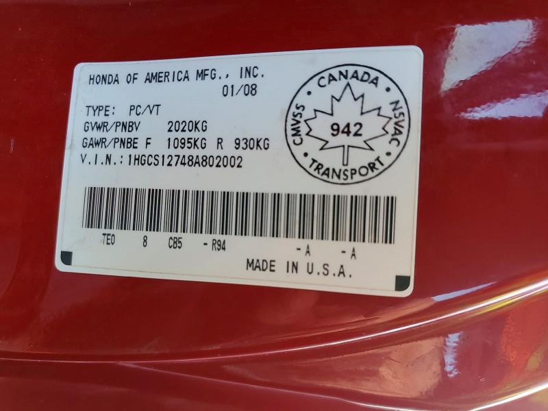 77501815 :رقم المزاد ، 1HGCS12748A802002 vin ، 2008 Honda Accord مزاد بيع