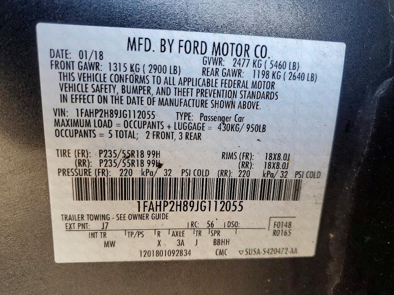 Продаж на аукціоні авто 2018 Ford Taurus, vin: 1FAHP2H89JG112055, номер лоту: 46359106