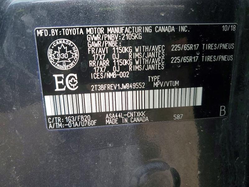 2018 Toyota Rav4 მანქანა იყიდება აუქციონზე, vin: 2T3BFREV1JW849552, აუქციონის ნომერი: 45614716