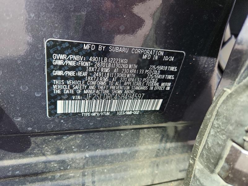 48186186 :رقم المزاد ، JF2SLDRC4SH494597 vin ، 2025 Subaru Forester مزاد بيع