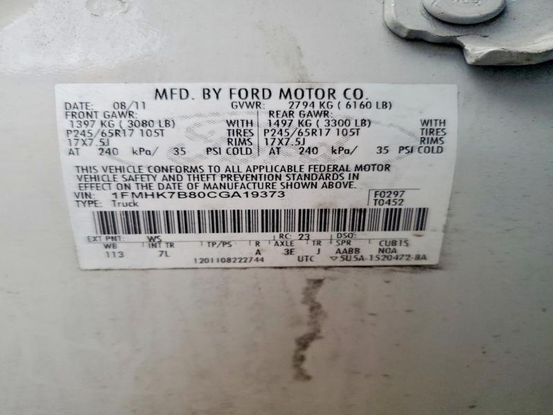 Продаж на аукціоні авто 2012 Ford Explorer, vin: 1FMHK7B80CGA19373, номер лоту: 46867126