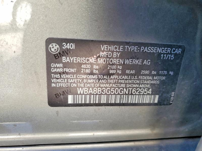 46929236 :رقم المزاد ، WBA8B3G50GNT62954 vin ، 2016 Bmw 340 مزاد بيع