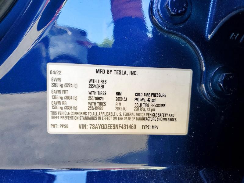 Aukcja sprzedaży 2022 Tesla Model Y, vin: 7SAYGDEE9NF431460, numer aukcji: 79784345