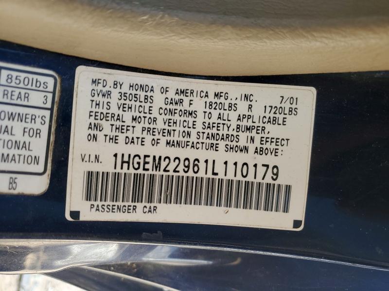 79913895 :رقم المزاد ، 1HGEM22961L110179 vin ، 2001 Honda Civic مزاد بيع