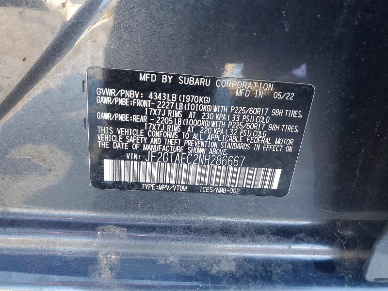 2022 Subaru Crosstrek მანქანა იყიდება აუქციონზე, vin: JF2GTAEC2NH286667, აუქციონის ნომერი: 79541315