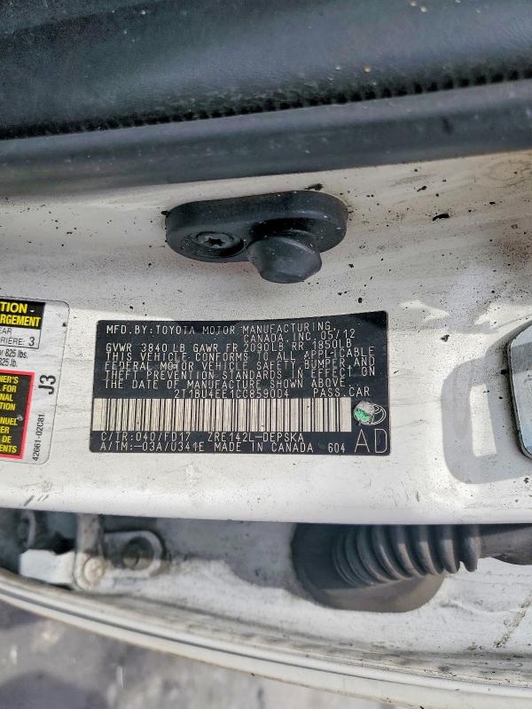 Продаж на аукціоні авто 2012 Toyota Corolla, vin: 2T1BU4EE1CC859004, номер лоту: 47974226